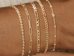 Gold Bracelets for Women, 14K Gold Plated Stackable Bracelet Stack Set Adjustable Charm Paperclip Chain Cuban Link Layered Waterproof Jewelry Sets Gifts for Womens 6.0/6.8/7.2"